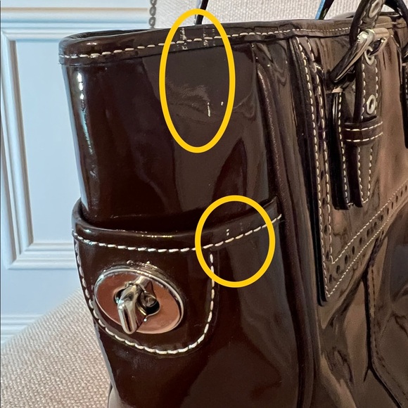 PRICE DROP *make offer*COACH Patent Leather Chocolate Brown Shoulder Bag - Used - Picture 10 of 11